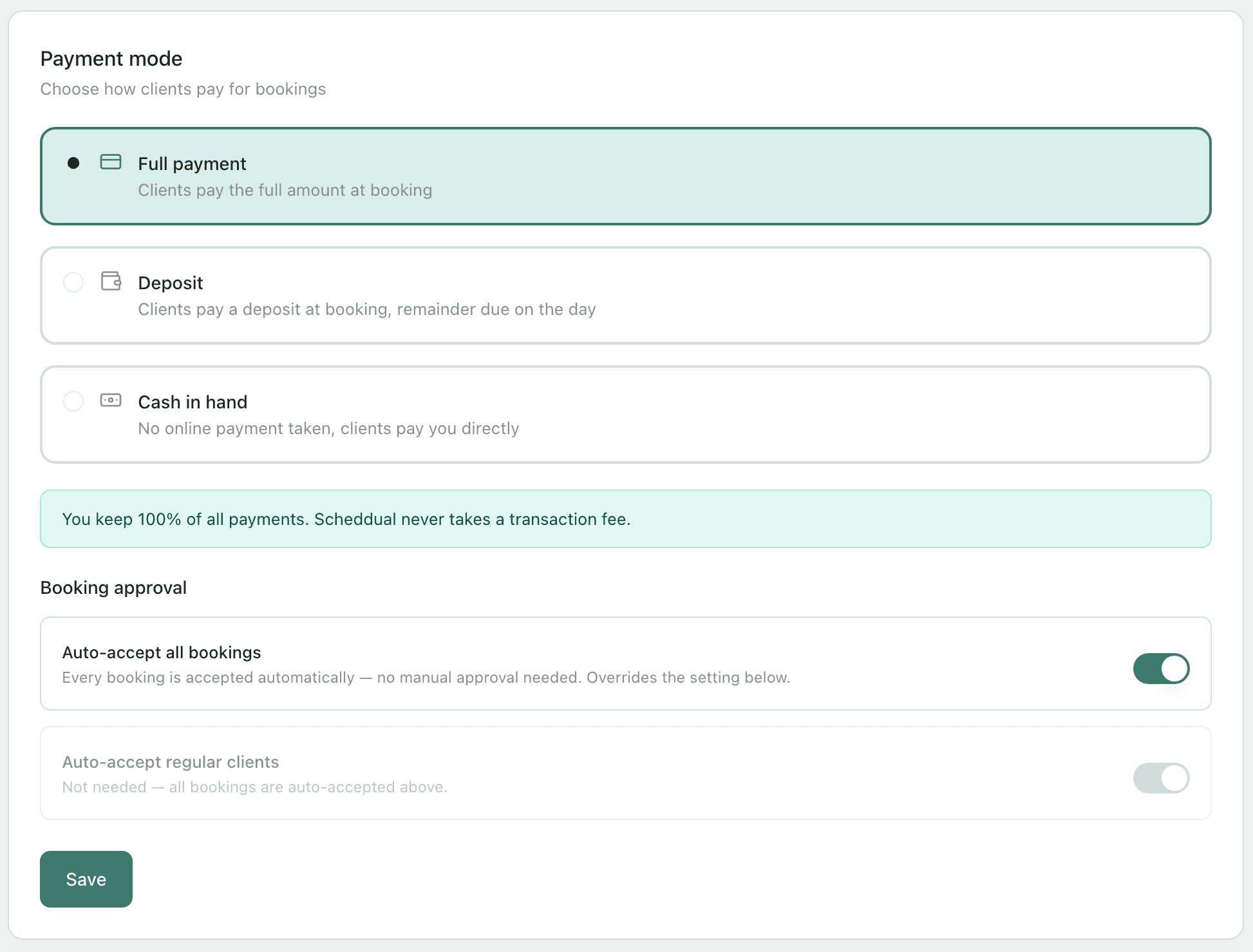 Take payments upfront. Keep 100% of them.